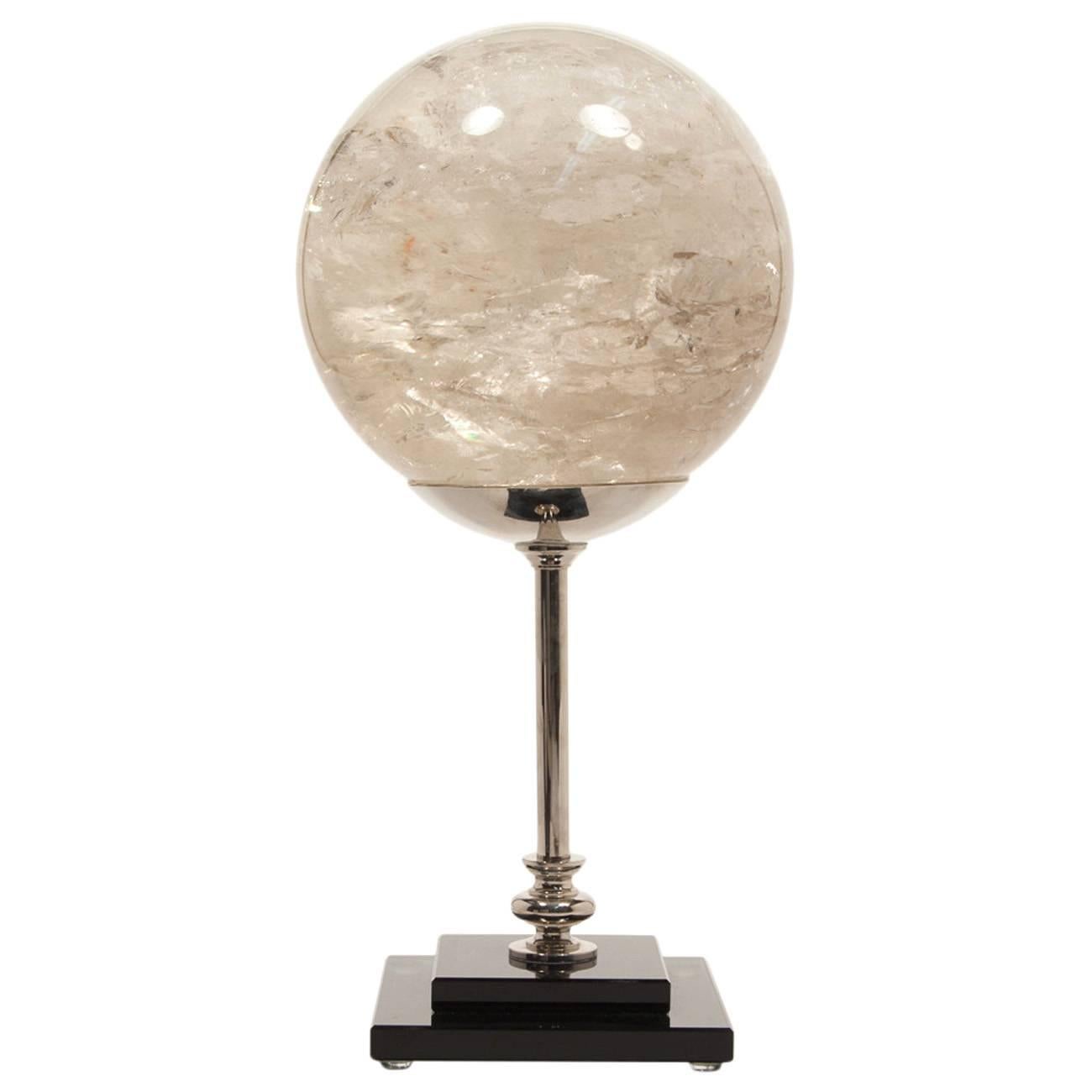 Extra Large White Quartz Sphere on Stand For Sale