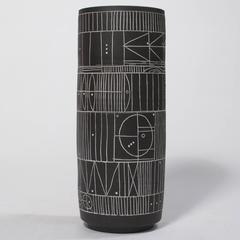 Trio of Incised Black Ceramic Cylinder Vases by Heather Rosenman