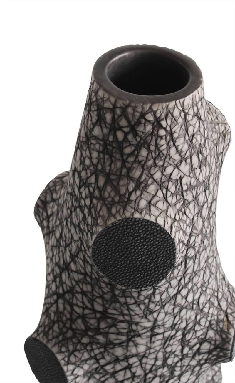 Modern Tall Textured Ceramic Vase with Shagreen Detailing For Sale
