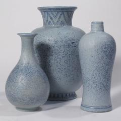 Grouping of Midcentury Blue Gunnar Nylund Ceramic Vases for Rorstrand