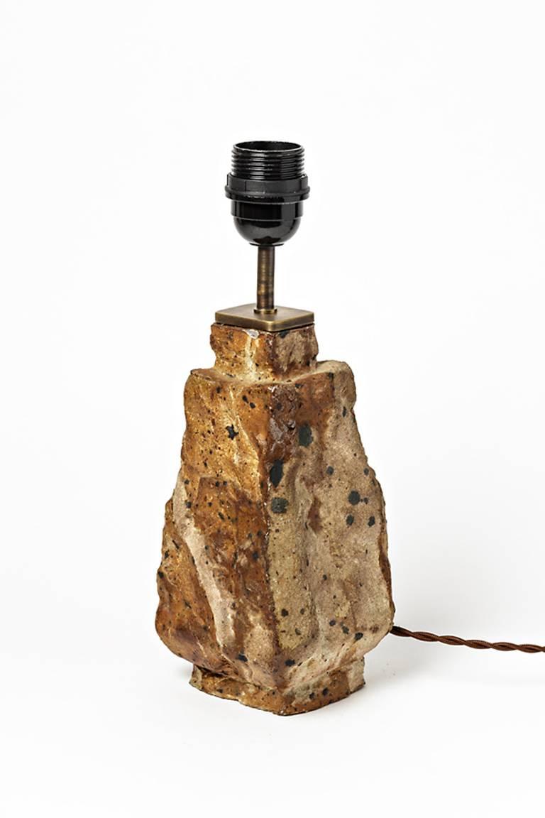 French Brutalist and Sculptural Stoneware Lamp from La Borne, 1970 For Sale