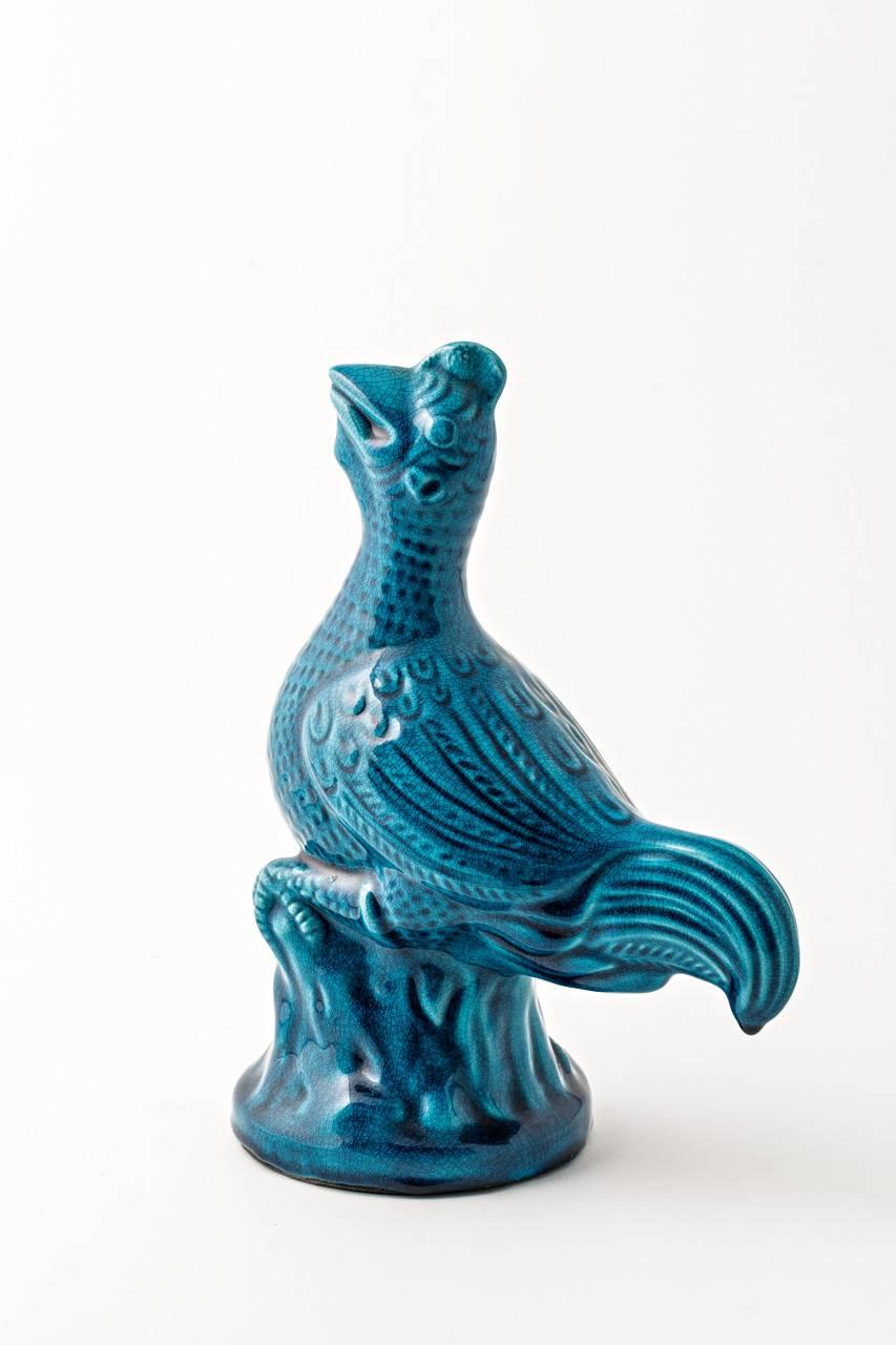 Elegant ceramic bird sculpture by famous French artist Pol Chambost.

Beautiful blue ceramic glaze.

Signed under the base: POL CHAMBOST

circa 1950

Excellent condition.