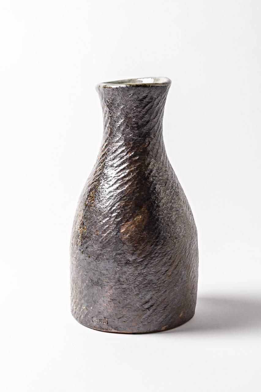 French grey and black ceramic Stoneware Vase by Martin Hammond, circa 1970 For Sale