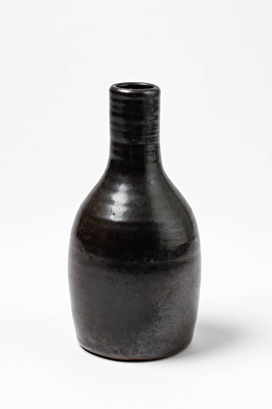 Beautiful Set of Three Bottles or Vases by Norbert Pierlot French Ceramic, 1950 6