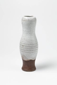 Elegant White Ceramic Pitcher vase by Pol Chambost Stoneware