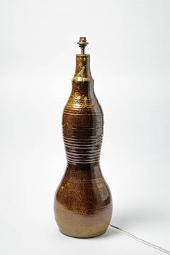 brown Stoneware Ceramic floor Lamp, circa 1970, La Borne