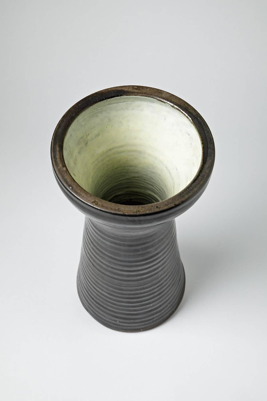 Mid-20th Century Imposant Ceramic Stoneware Vase by Jeanne and Norbert Pierlot, circa 1950