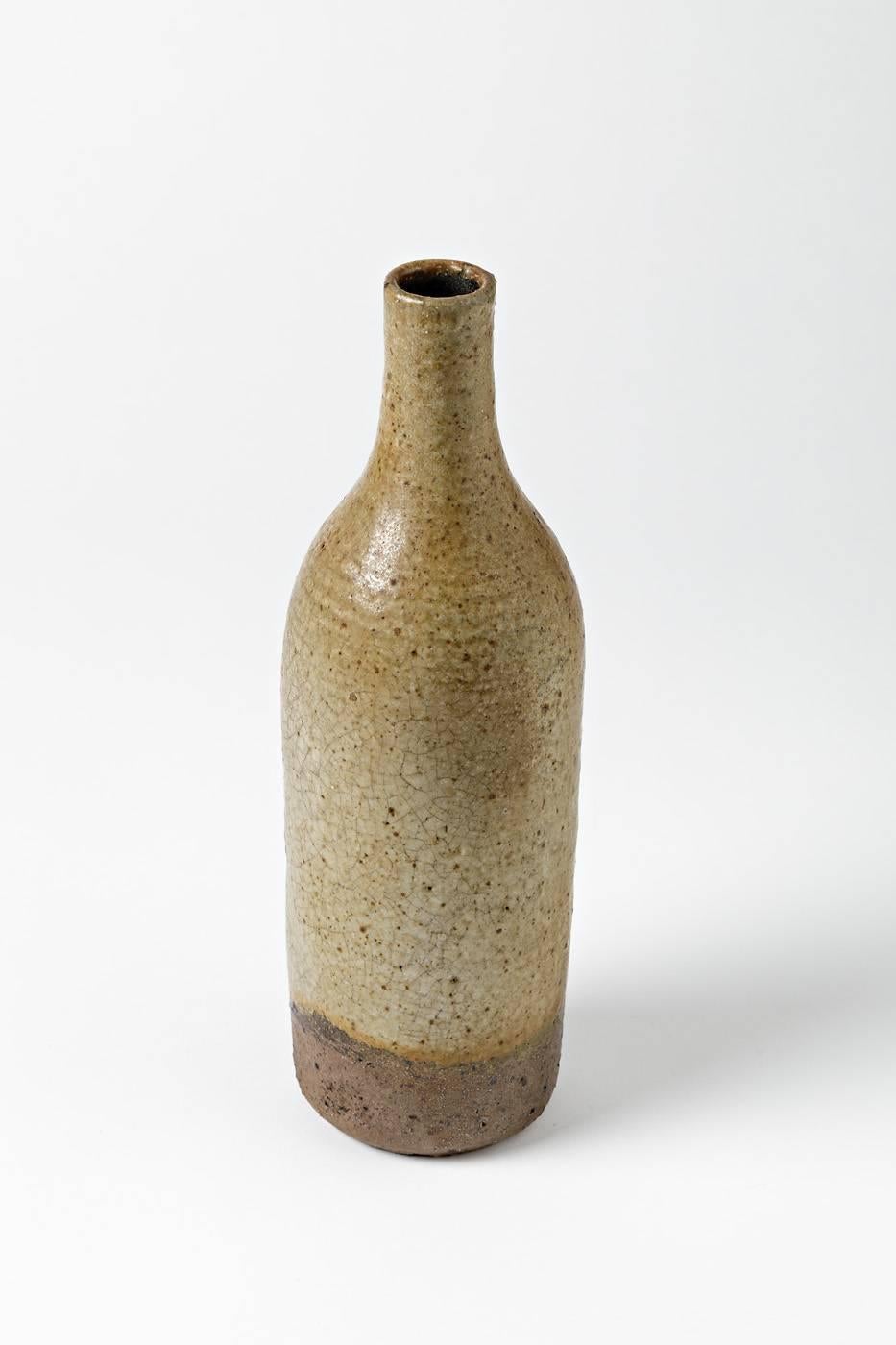 Important Decorative Ceramic Bottle by Jeanne and Norbert Pierlot, circa 1950 In Excellent Condition In Neuilly-en- sancerre, FR