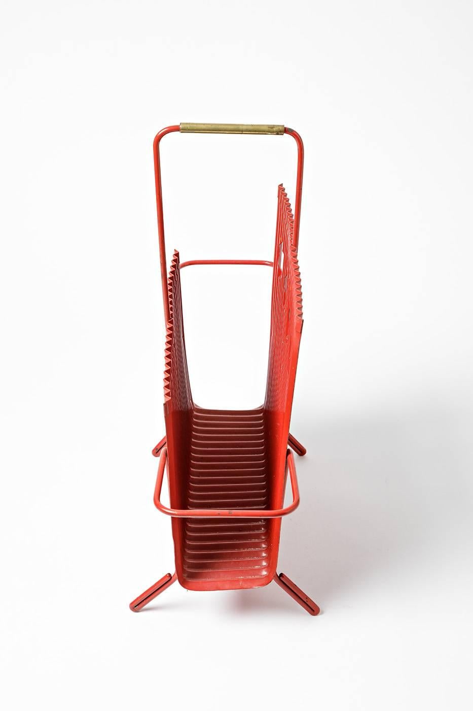 Mid-20th Century Mathieu Matégot Java Orange Magazine Rack Book Collection, 1970