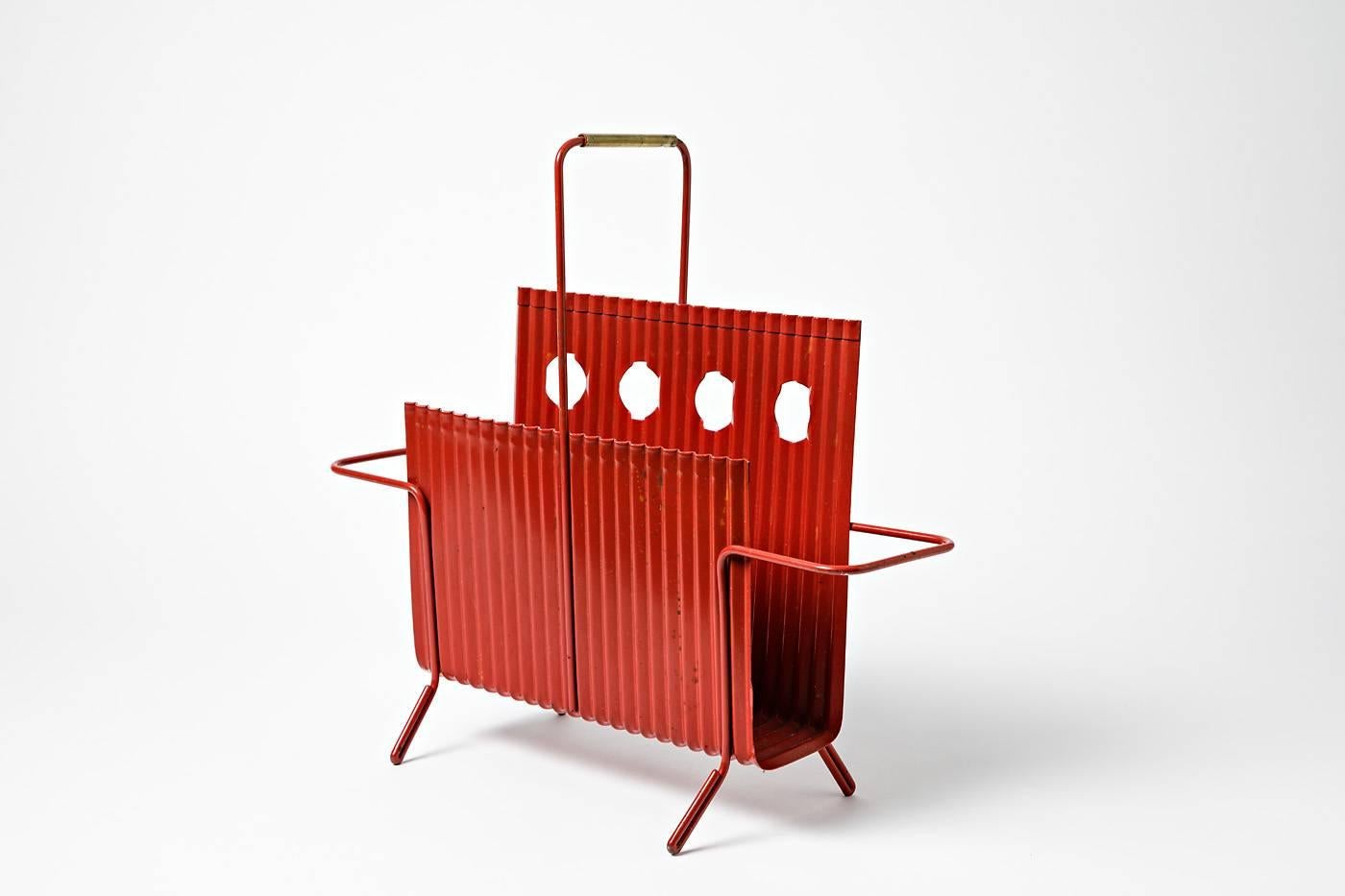 Mathieu Matégot Java Orange Magazine Rack Book Collection, 1970 In Excellent Condition In Neuilly-en- sancerre, FR