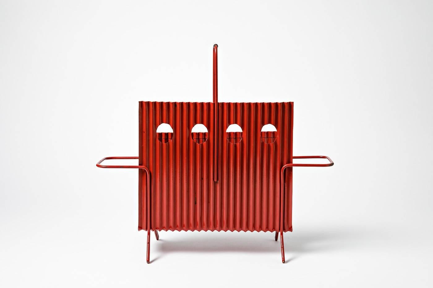 Mathieu Matégot Java Orange Magazine Rack Book Collection, 1970 1