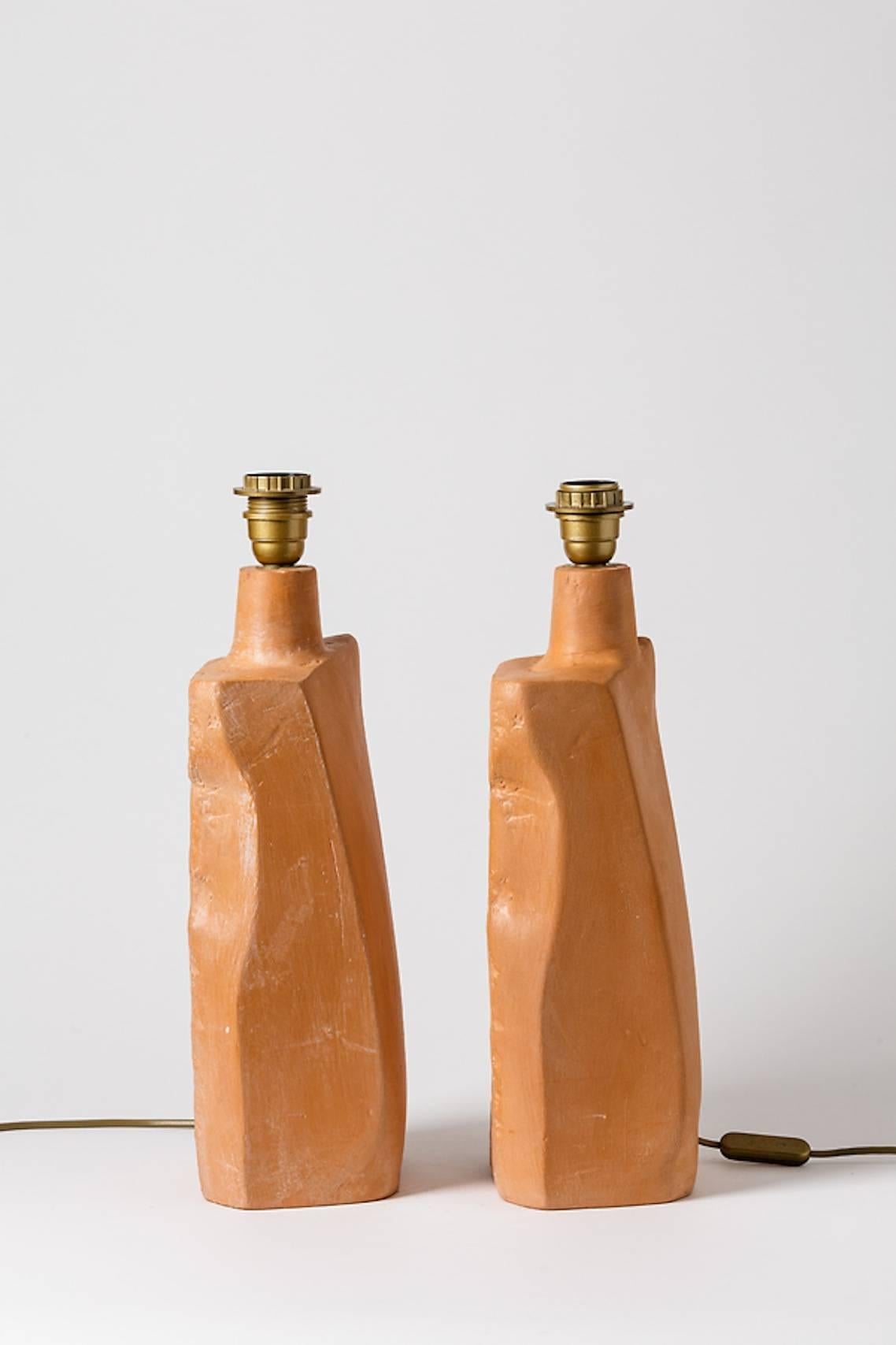 French Elegant Pair of Ceramic Lamps by Tim Orr, circa 1970-1980