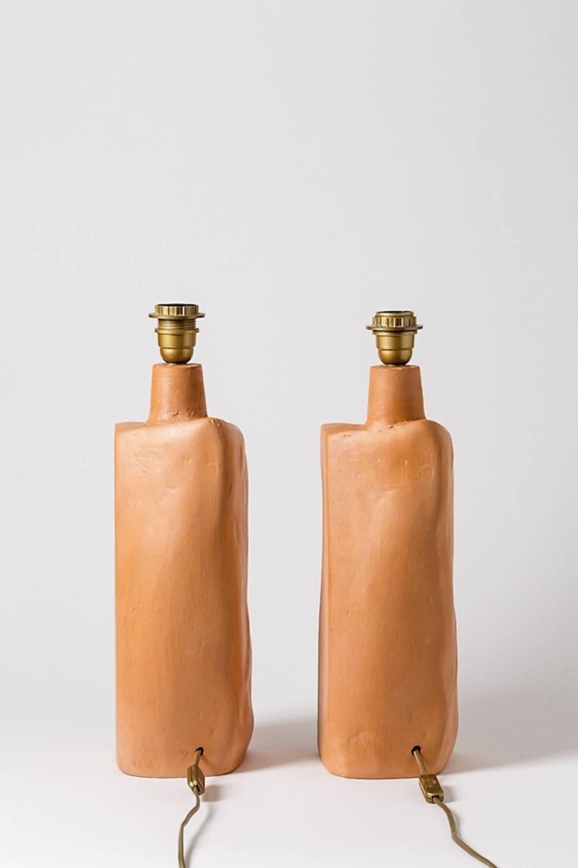 Elegant Pair of Ceramic Lamps by Tim Orr, circa 1970-1980 In Excellent Condition In Neuilly-en- sancerre, FR
