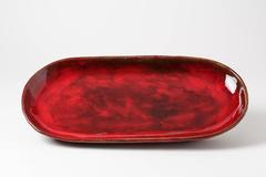 Important Dish by Jean & Robert Cloutier with Red Glaze Decoration, 1950