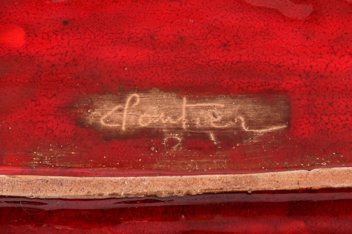 Important Dish by Jean & Robert Cloutier with Red Glaze Decoration, 1950 In Excellent Condition In Neuilly-en- sancerre, FR
