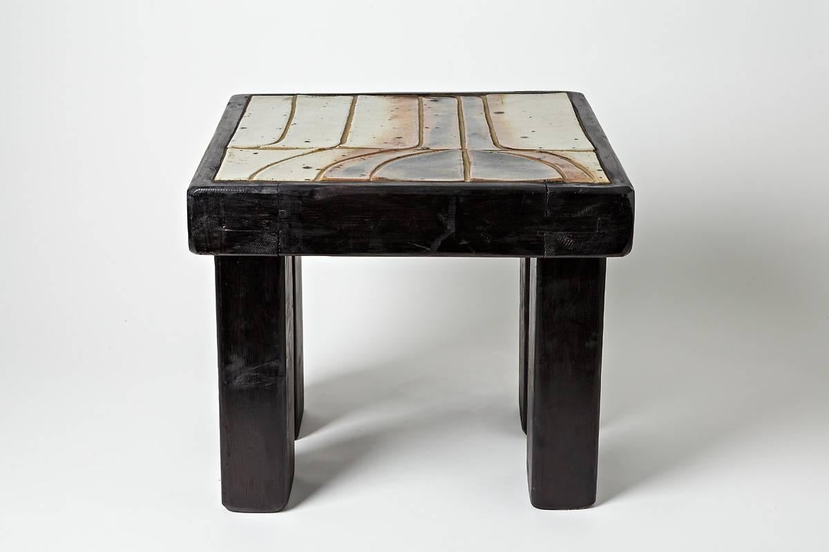 Beaux Arts Rare Sofa Table with a Ceramic Top Attributed to Pierre Mestre, La Borne, 1970