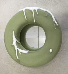 Amazing Green and White Ceramic Mirror by Mia Jensen, circa 2015