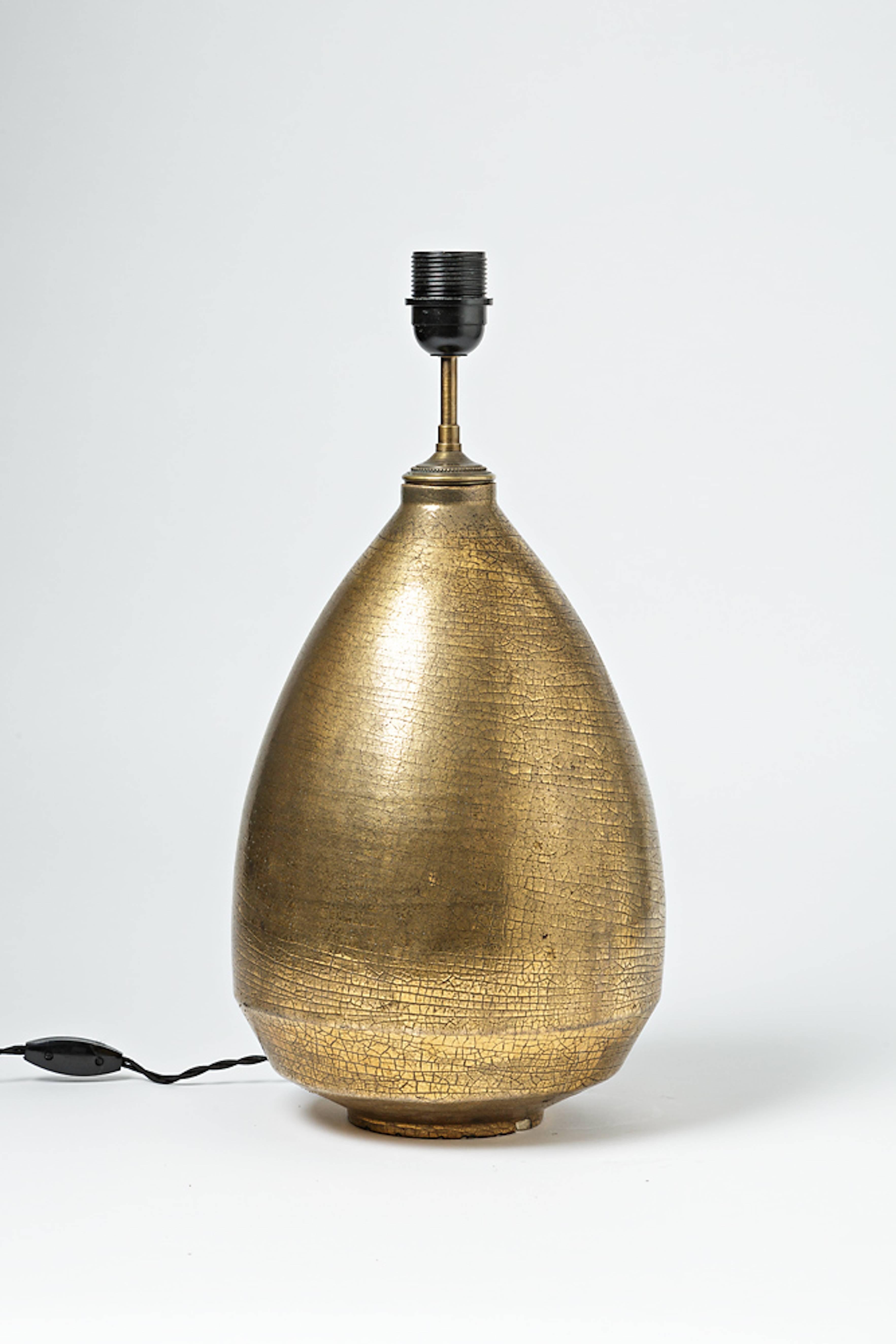 Beaux Arts Important Ceramic Lamp with Gold Glaze by Marcel Guillard, circa 1930