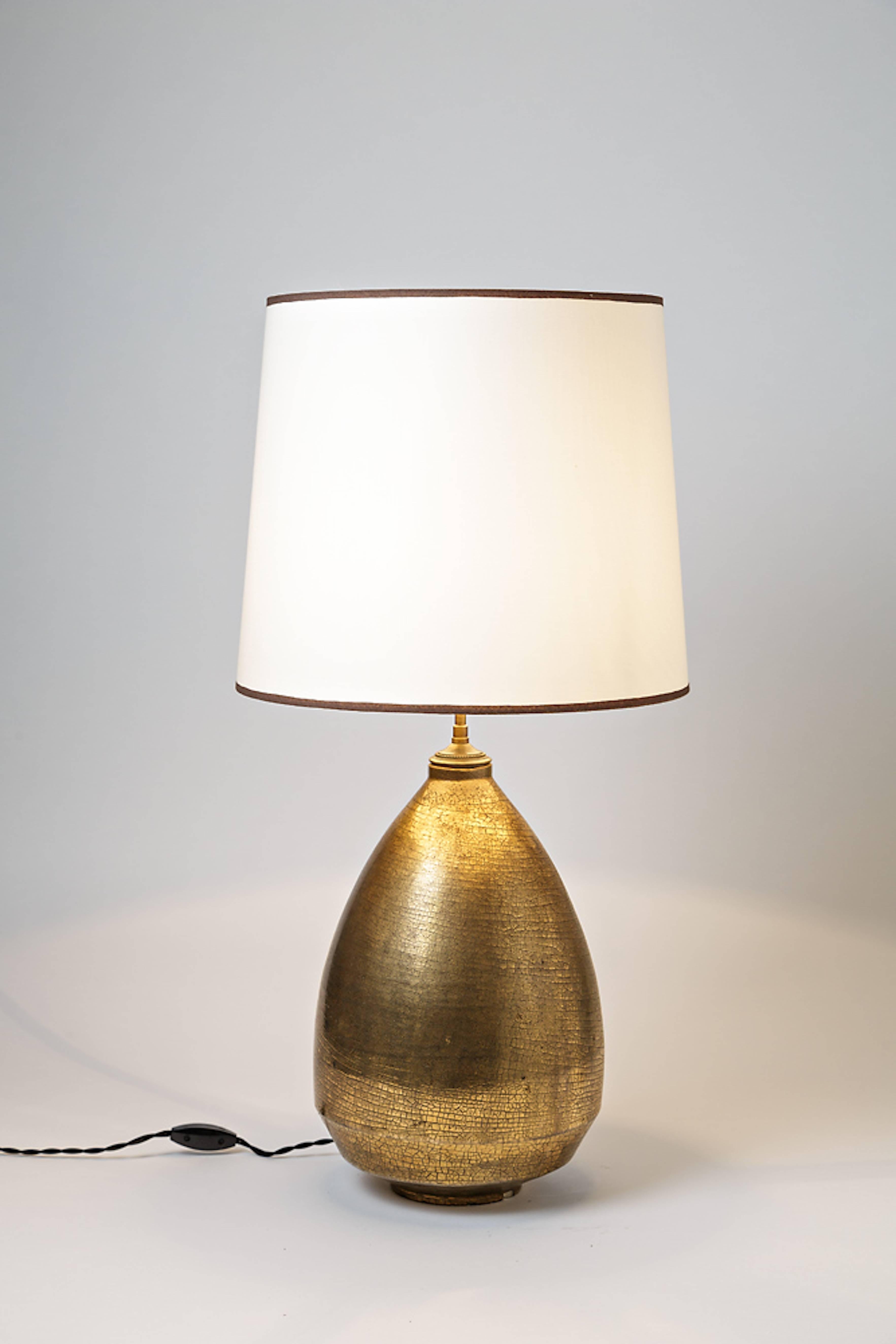 Turned Important Ceramic Lamp with Gold Glaze by Marcel Guillard, circa 1930