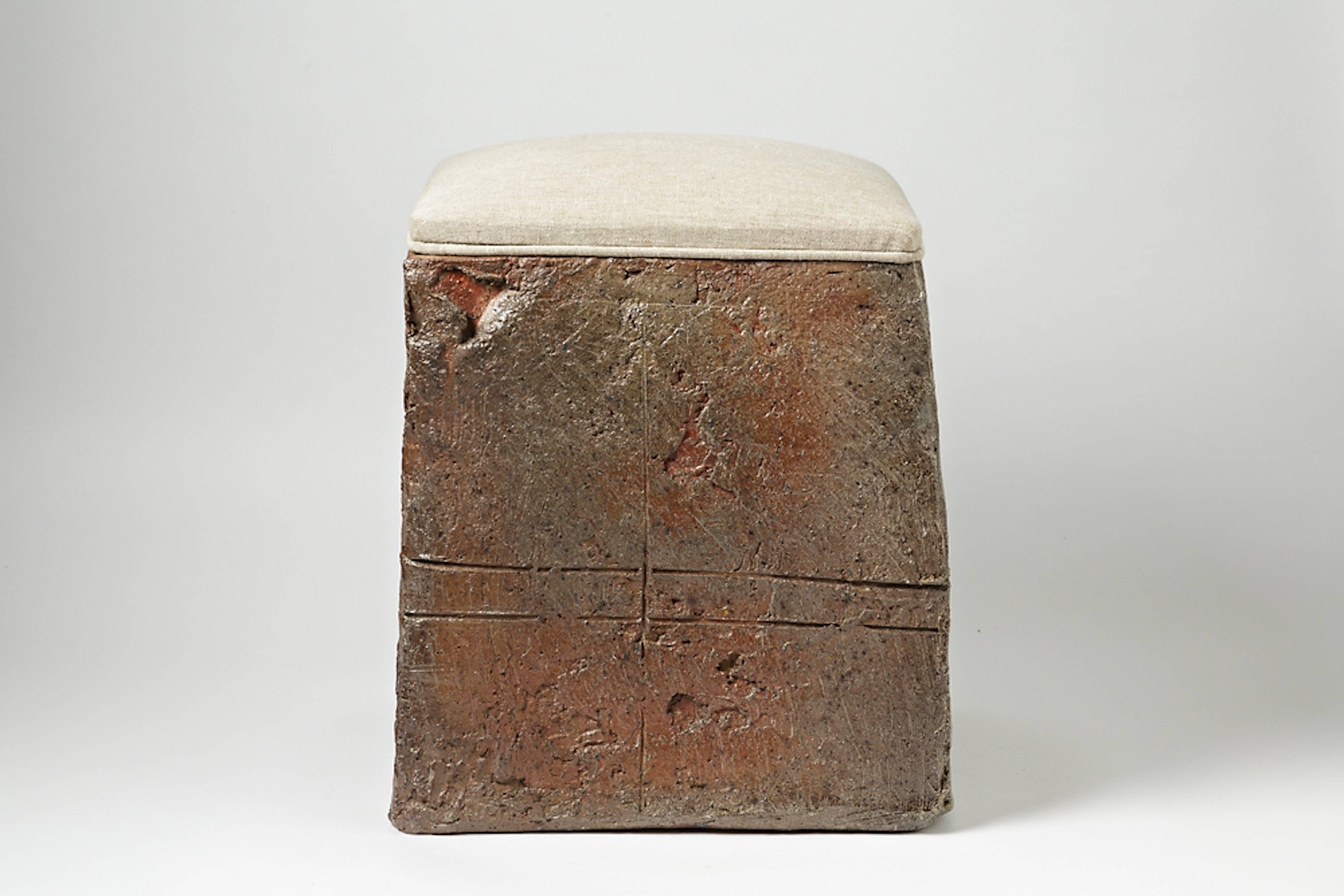 Beaux Arts Stoneware Stool by Gustave Tiffoche, circa 1970-1975