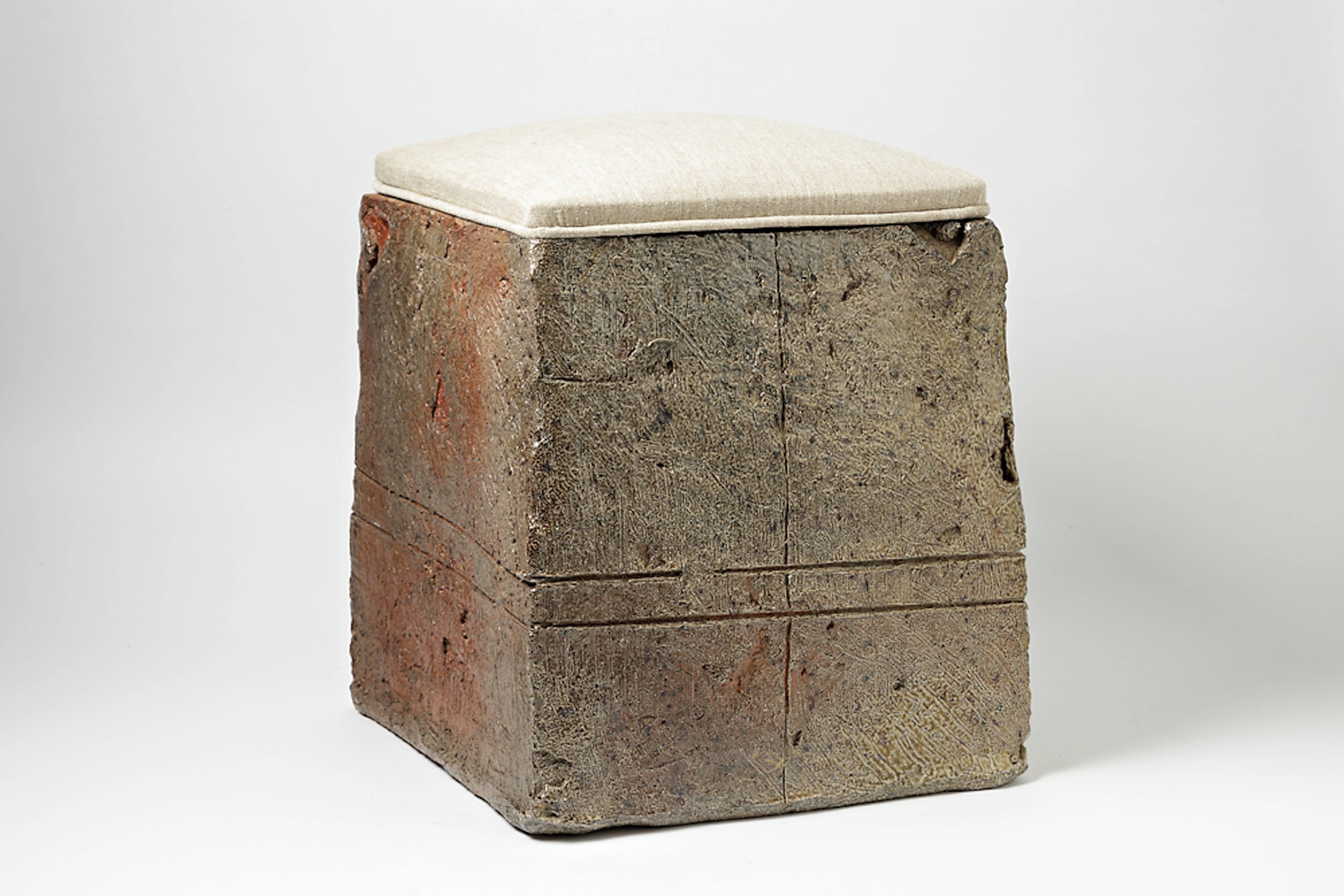 French Stoneware Stool by Gustave Tiffoche, circa 1970-1975