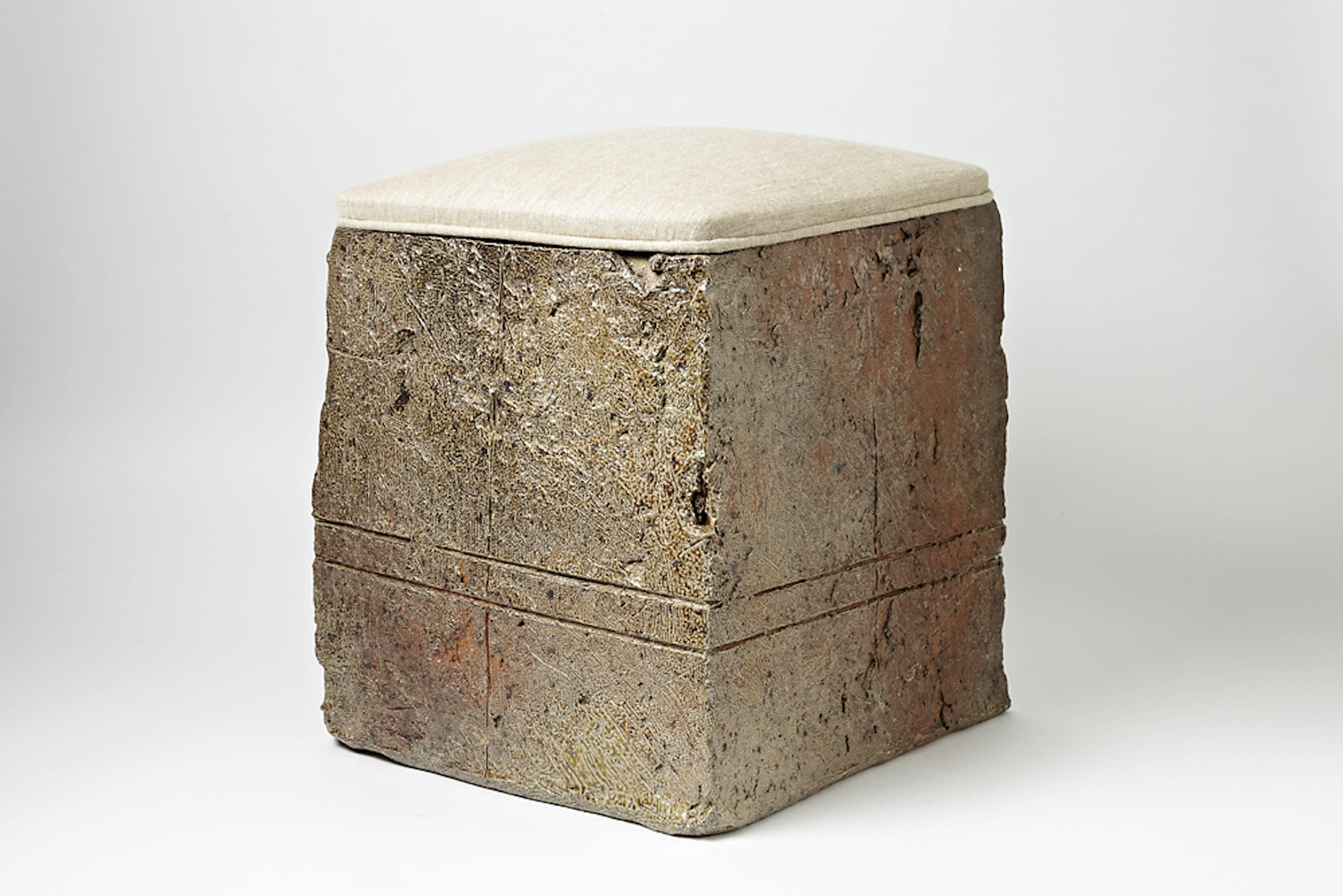 Molded Stoneware Stool by Gustave Tiffoche, circa 1970-1975