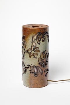 Lampada da tavolo in ceramica La Borne, design del XX secolo, marrone con motivi floreali astratti