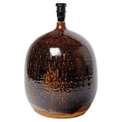 20th century design black and brown stoneware ceramic table lamp La Borne Digan