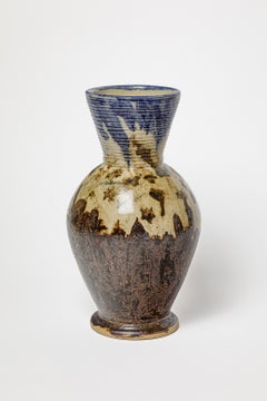 Jarrón de cerámica en tonos marrones y azules, de estilo art déco del siglo XX, obra de Lucien Talbot La Borne, 1940