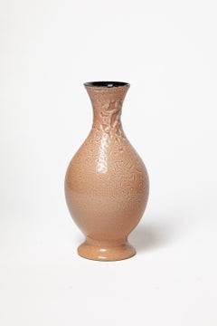 Pol Chambost, Design des 20. Jahrhunderts, schwarze und rosa Keramikvase, 1950