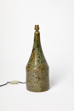 La Borne 20th century design ceramic table lamp grey and green colors 1970