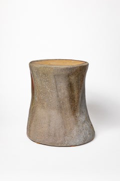 Brown and grey stoneware ceramic stool or table by Brigitte Chassang unique