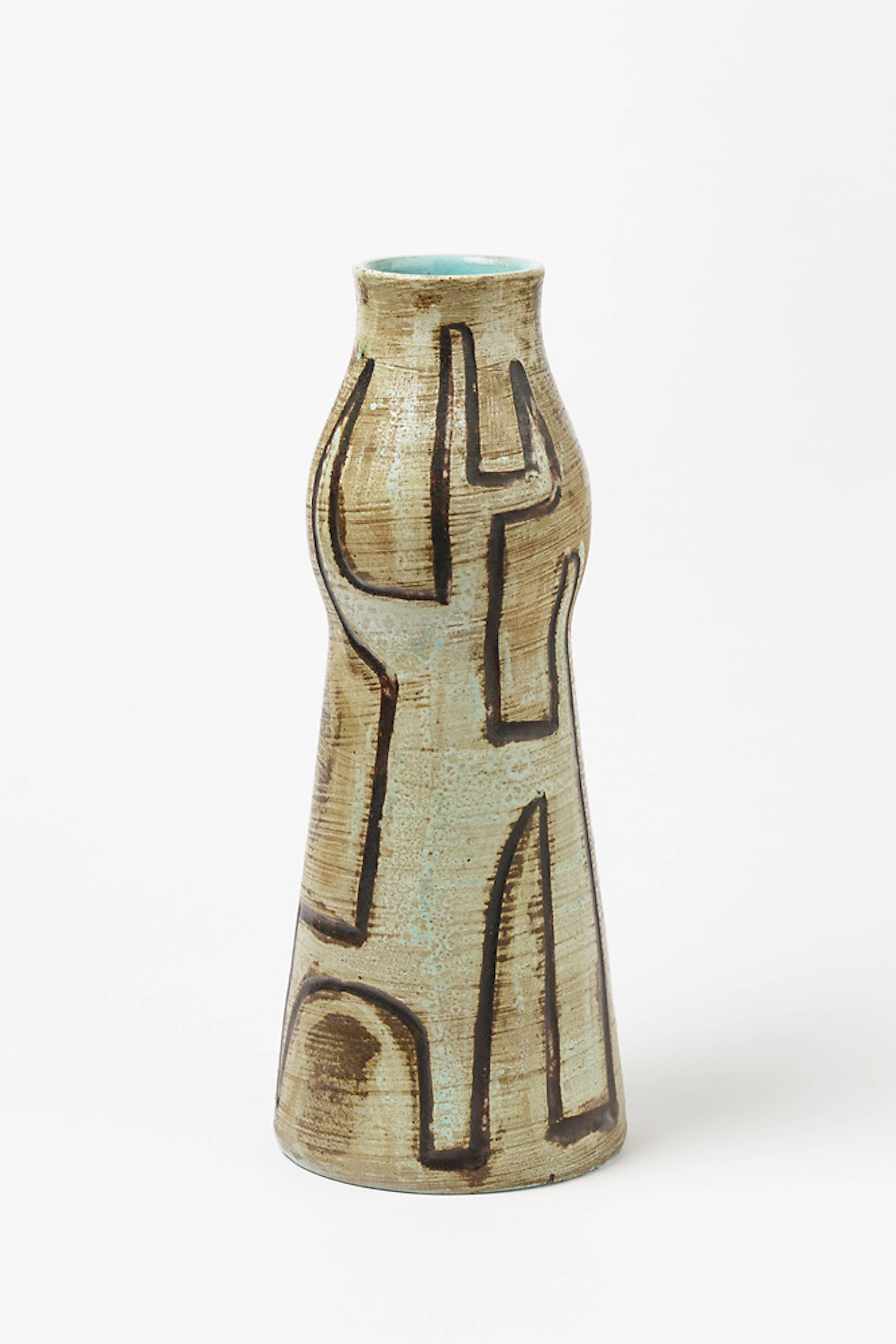 French Extraordinary Ceramic Vase by Accolay, circa 1960-1970, Unique Piece