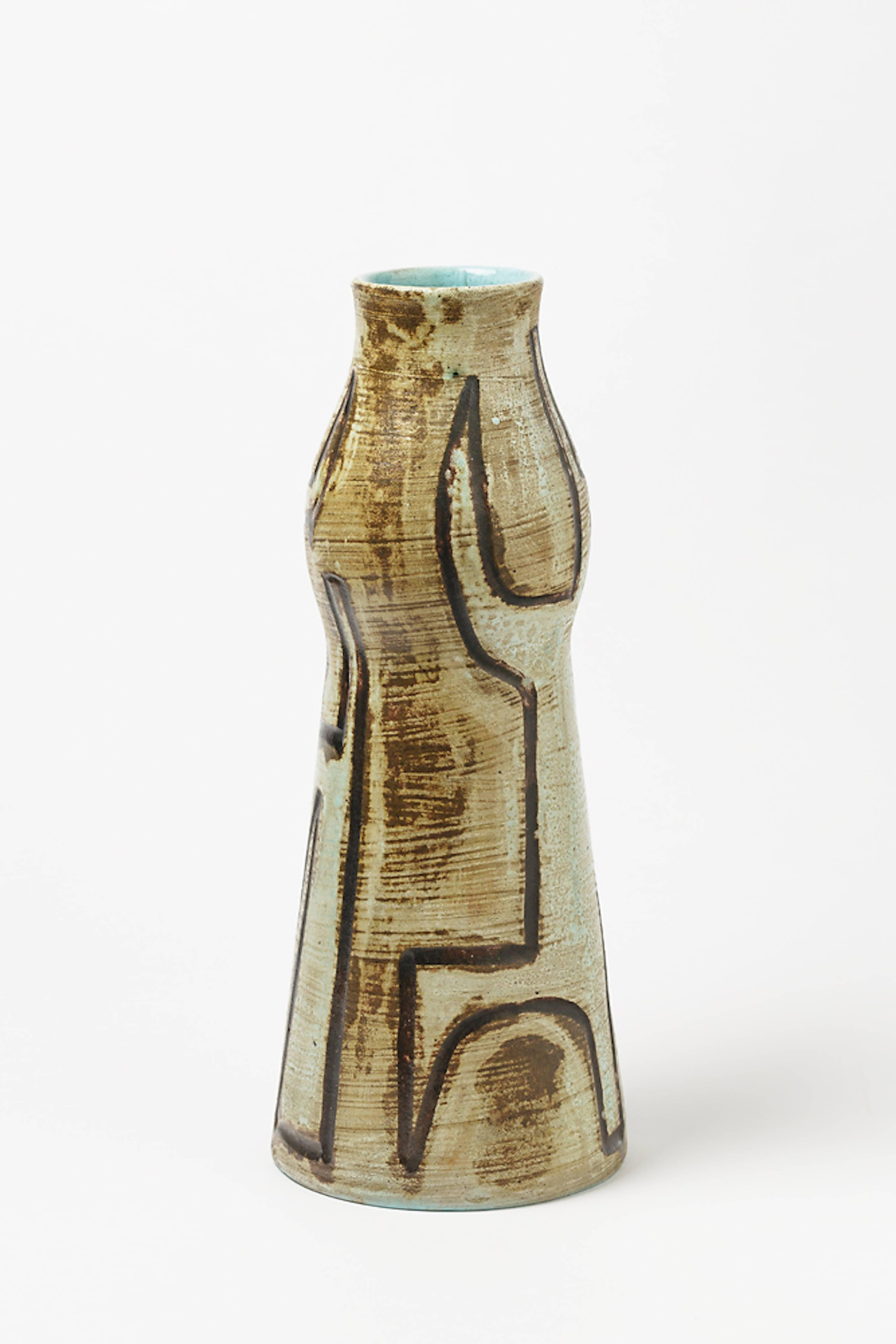 Turned Extraordinary Ceramic Vase by Accolay, circa 1960-1970, Unique Piece