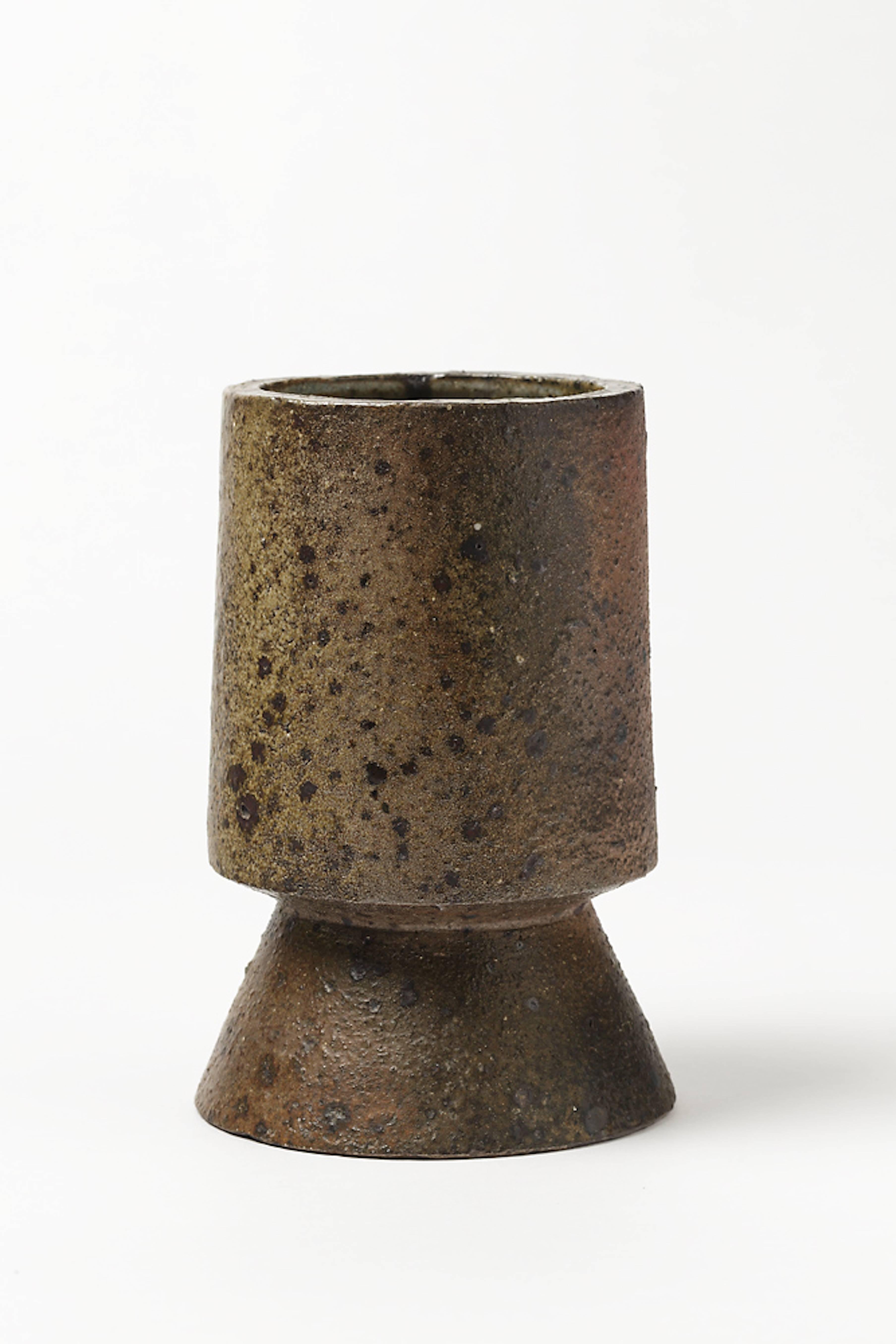 Turned Rare and Unique Stoneware Sculpture, Vase by Robert Deblander, circa 1970-1975