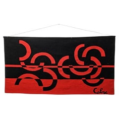 Abstrakter roter und schwarzer Wandteppich im Design des 20. Jahrhunderts von Calou, 1970, 150 cm, Unikat
