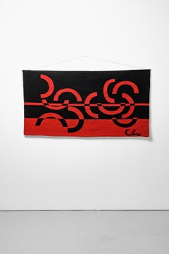 Abstrakter roter und schwarzer Wandteppich im Design des 20. Jahrhunderts von Calou, 1970, 150 cm, Unikat