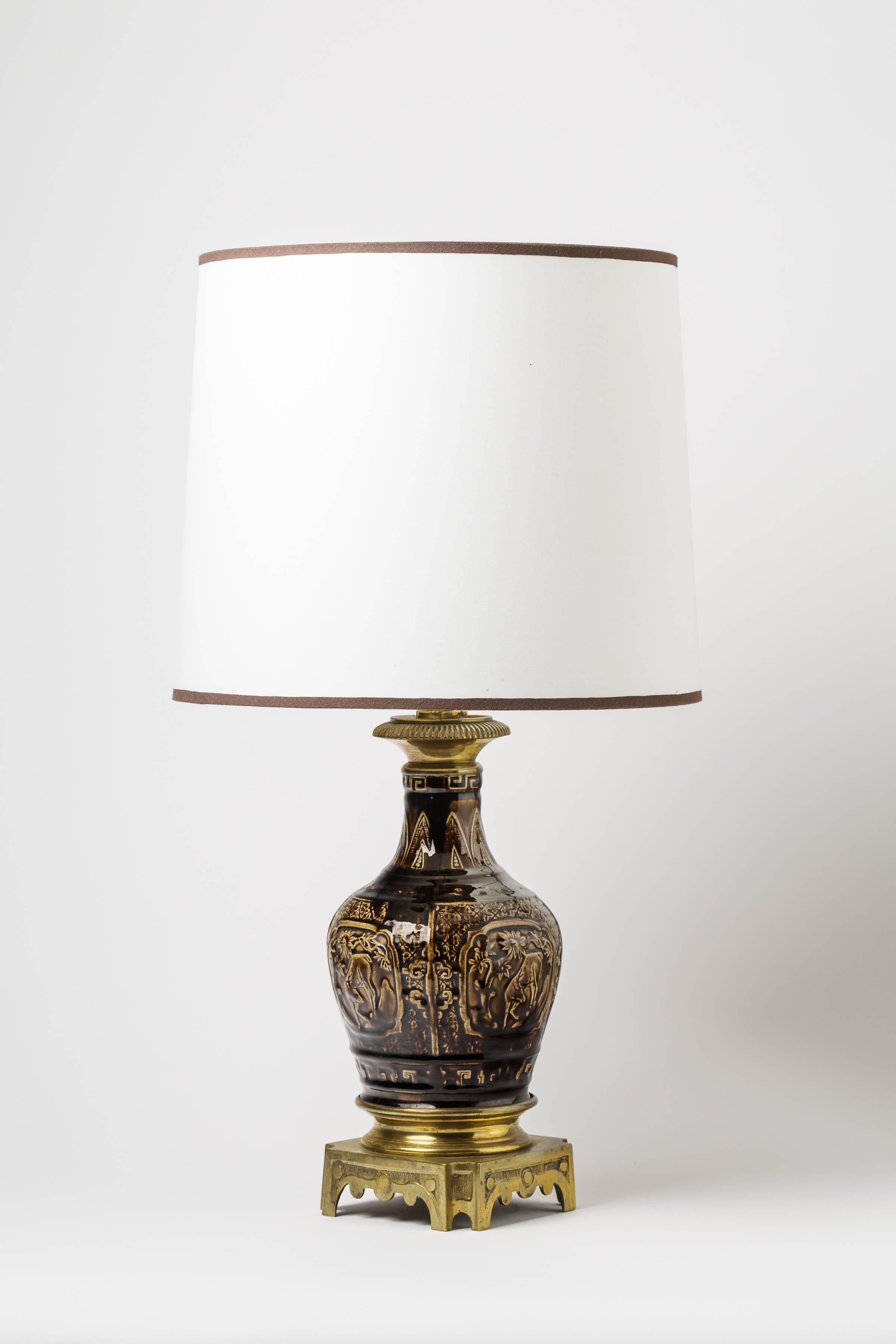 Extraordinary table lamp by Theodore Deck.

Porcelain with signature T and mark.

Sold with the lampshade and electrical system.

Perfect original conditions.