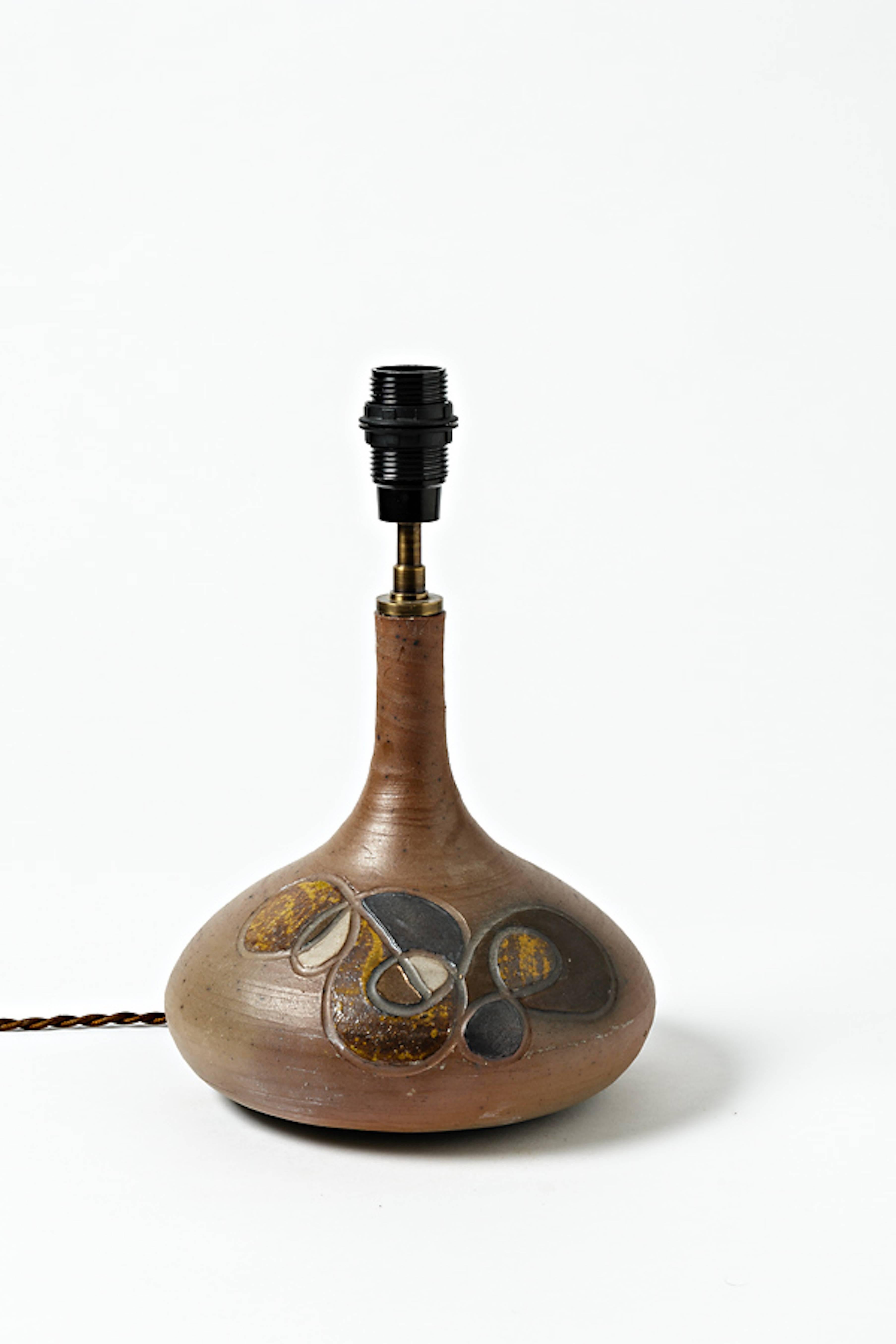 20th Century Small Ceramic Lamp with Decoration, France, 1970