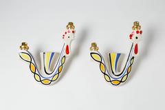 Pair of Ceramic Wall Lamps by Le PoëT- Laval, circa 1950-1960, France
