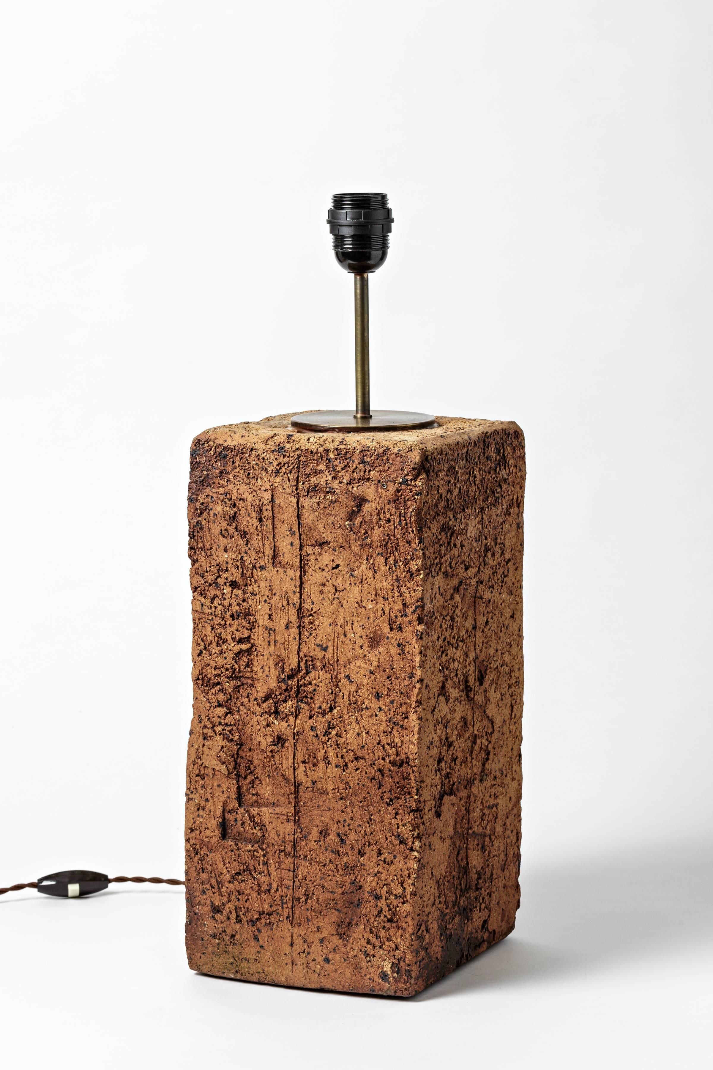 Beaux Arts Brutalist Stoneware Lamp by Gustave Tiffoche, circa 1970