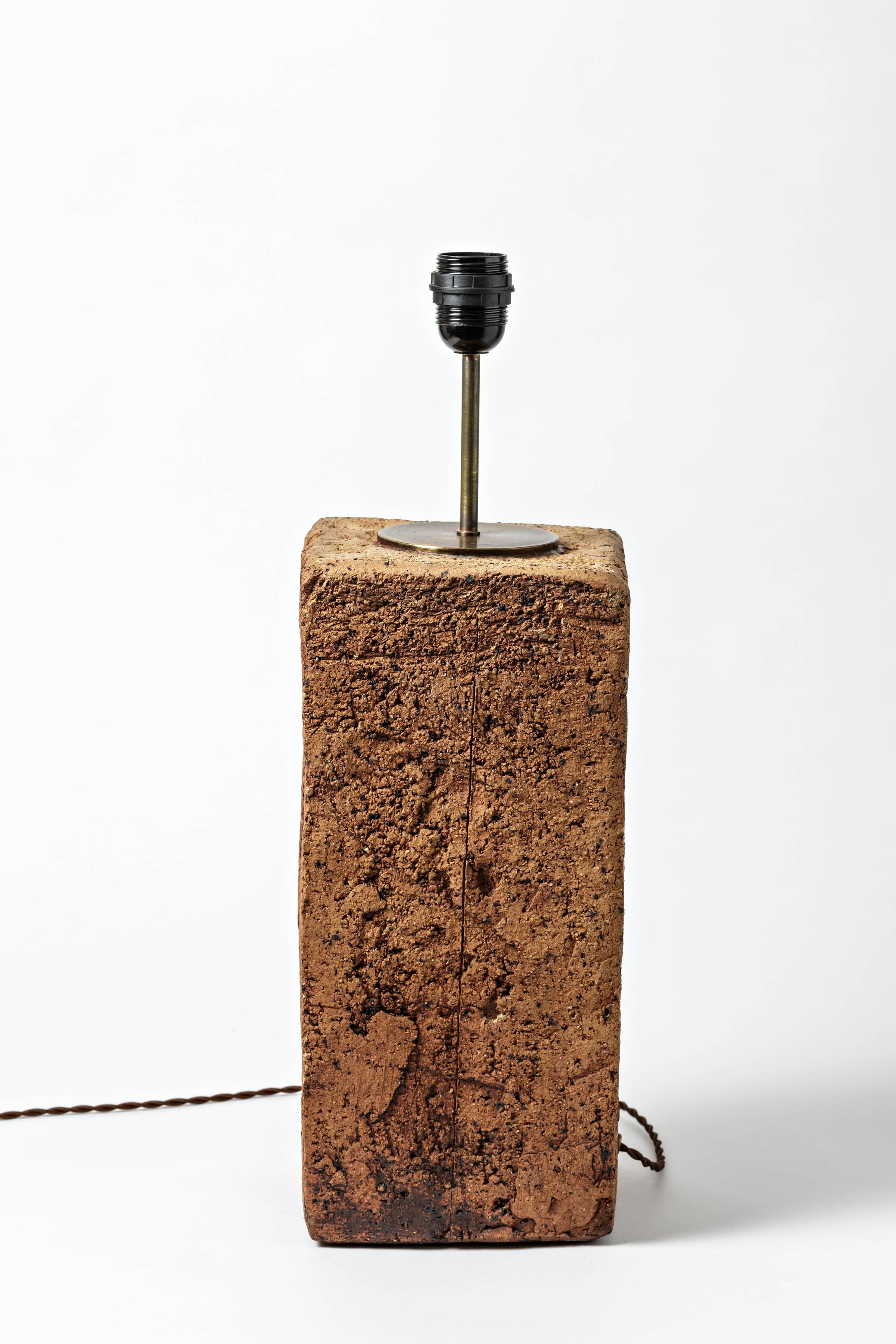 French Brutalist Stoneware Lamp by Gustave Tiffoche, circa 1970