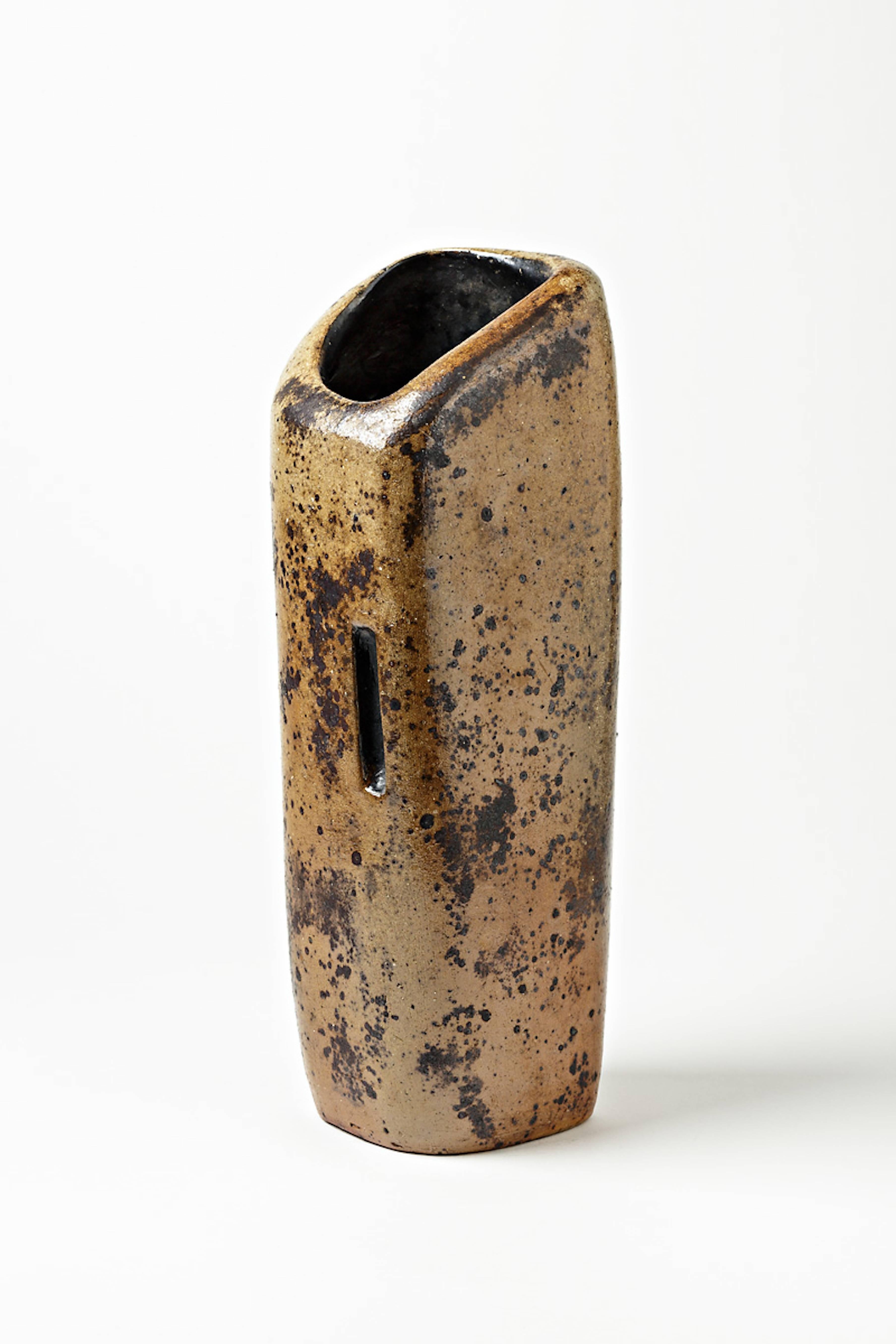 Beaux Arts Exceptional Stoneware Vase by Jean Lerat, La Borne, 1965-1970