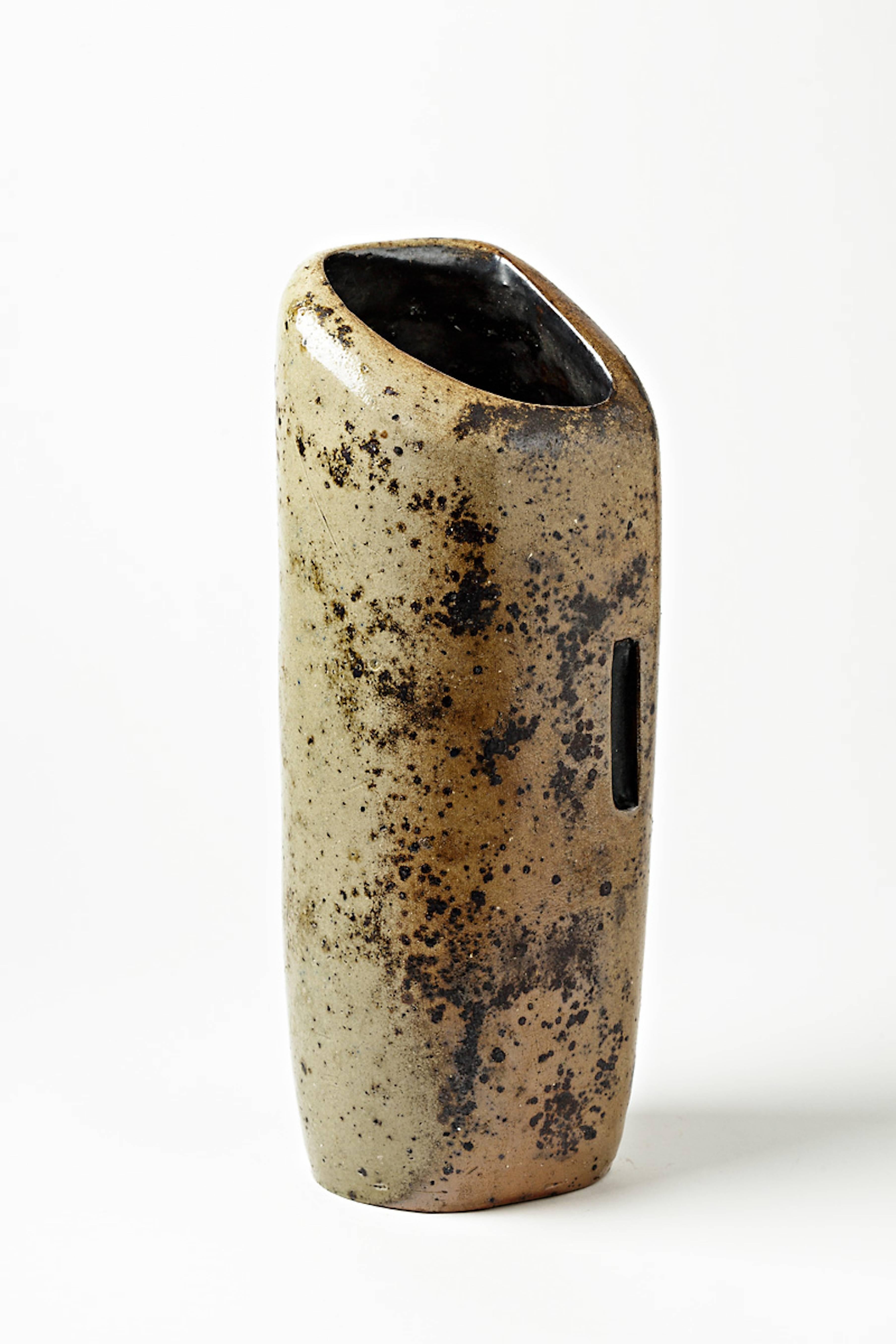 Contemporary Exceptional Stoneware Vase by Jean Lerat, La Borne, 1965-1970