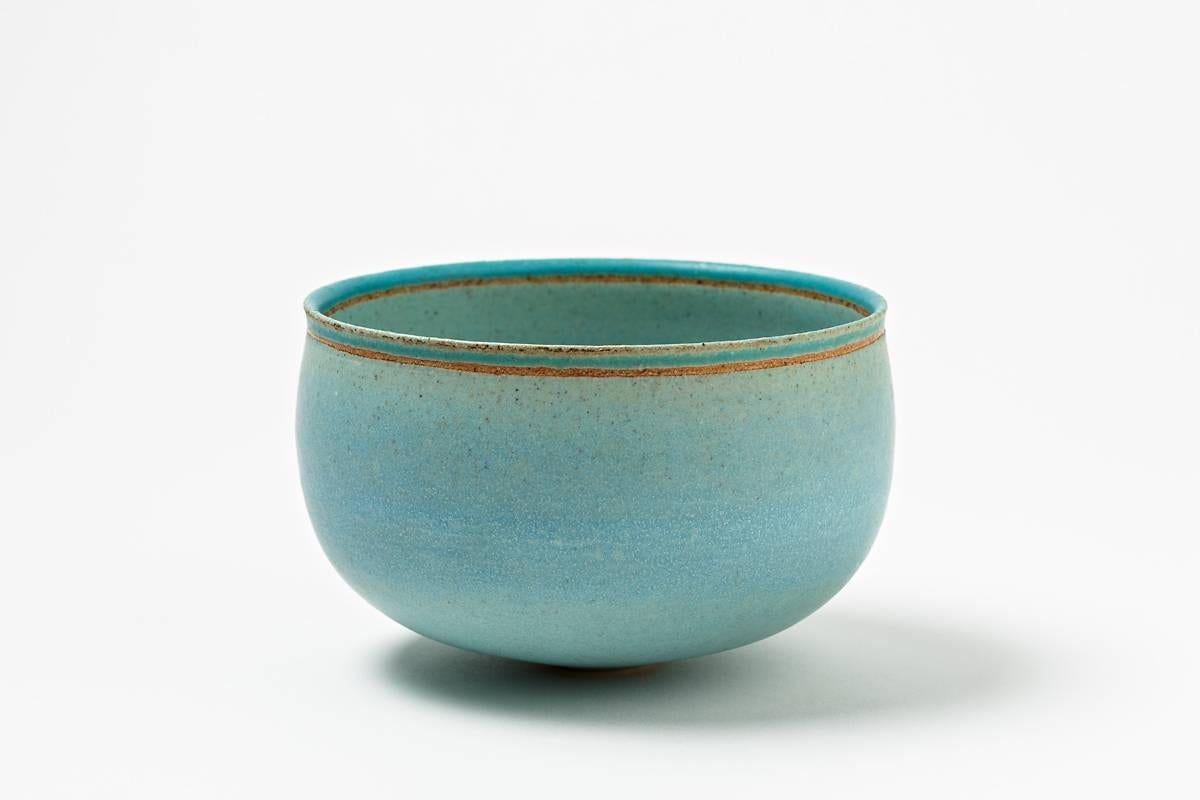 French Very Rare and Elegant Blue Ceramic Bowl by Alev Ebüzziya Siesbye, circa 1988