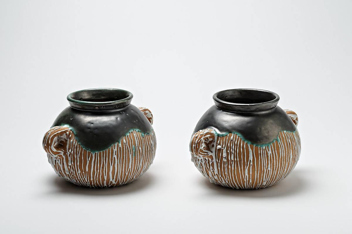 Beaux Arts Rare Pair of Ceramic Vases by CAB for Primavera, circa 1930