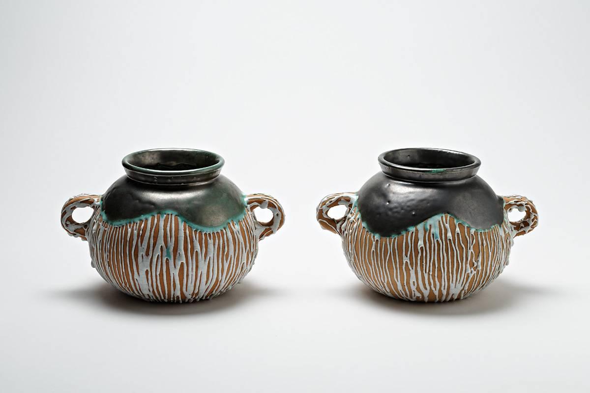 Rare Pair of Ceramic Vases by CAB for Primavera, circa 1930 In Excellent Condition In Neuilly-en- sancerre, FR