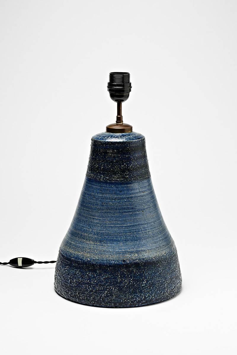 Beaux Arts Elegant Blue Ceramic Lamp by Raphael Giarusso, circa 1970
