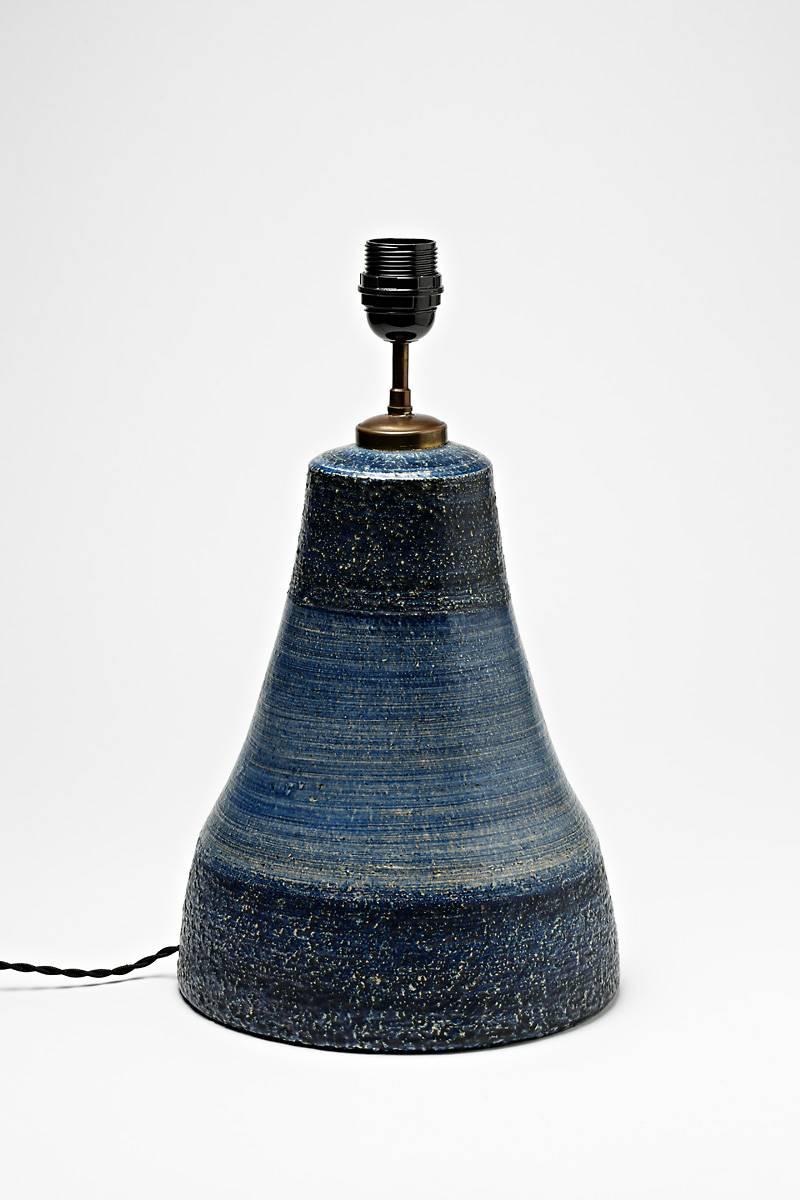 French Elegant Blue Ceramic Lamp by Raphael Giarusso, circa 1970