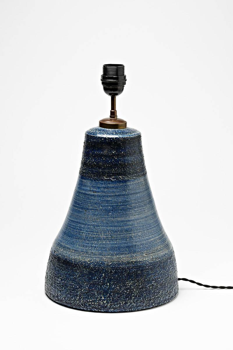 20th Century Elegant Blue Ceramic Lamp by Raphael Giarusso, circa 1970
